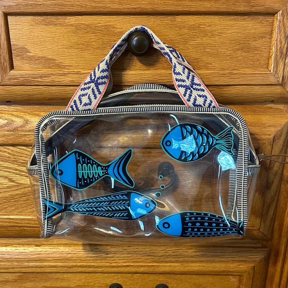 Vera Bradley Clear Cosmetic Bag with Blue Fish Design
